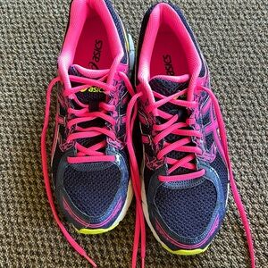 ASICS size 10. Midnight (Purple) with pink and lime.